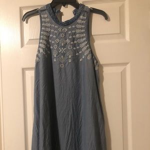 Denim strapless dress with lace detail